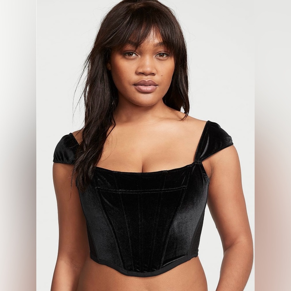 🔥🥵 NWT Victoria’s Secret Black Velvet Corset Top (Small-DD) 🥵🔥